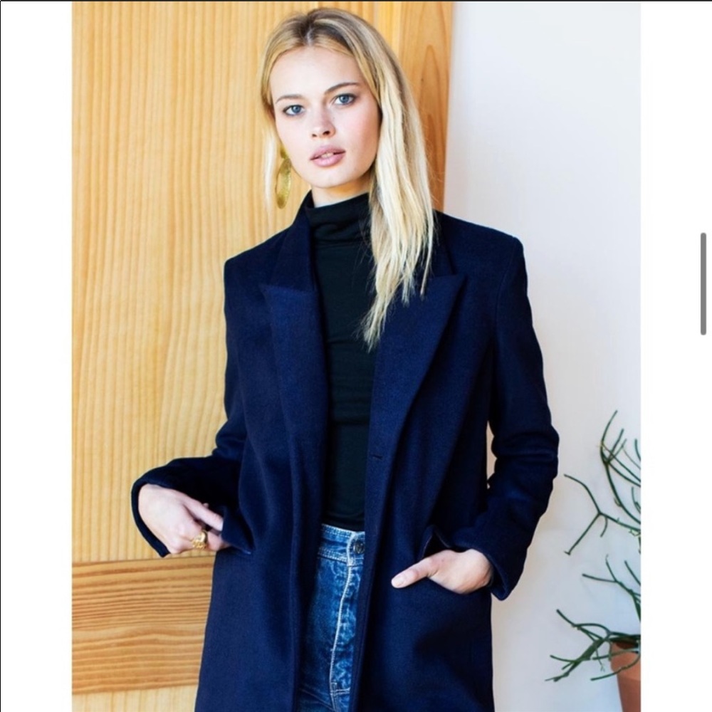 EMERSON FRY Cashmere Blend Navy Overcoat Button Up